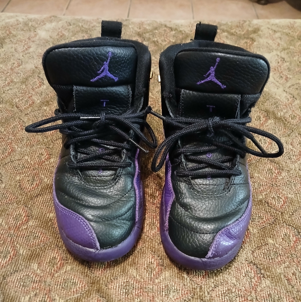 Nike Jordan Kids' Black and Purple High-Top Basketball Shoes